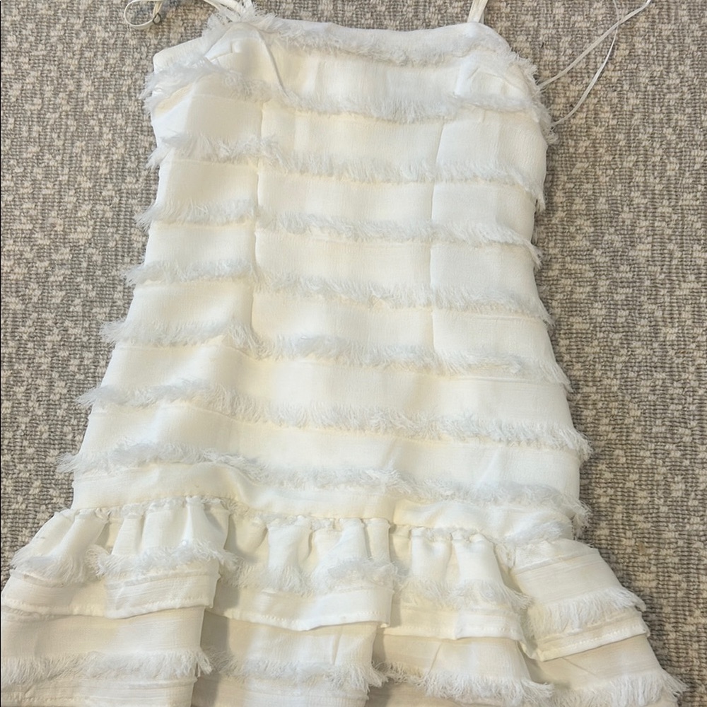 Princess Polly MOLINA MINI DRESS WHITE Layered Fringe Dress